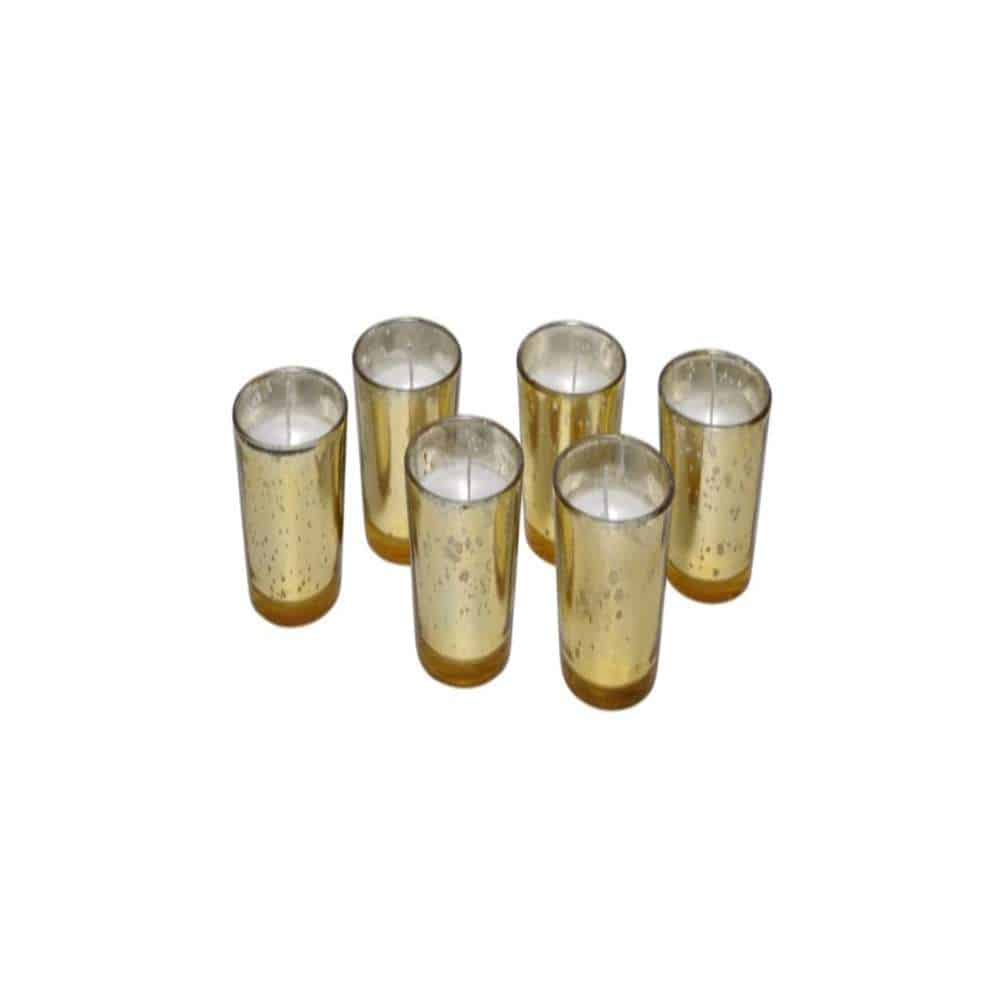 Elegant Gold Mercury Glass Votives - 24 Wax Filled Candle Holders Silver Mercury Glass Wax Filled Votive Pk of 24 (2.5″x2.25″)