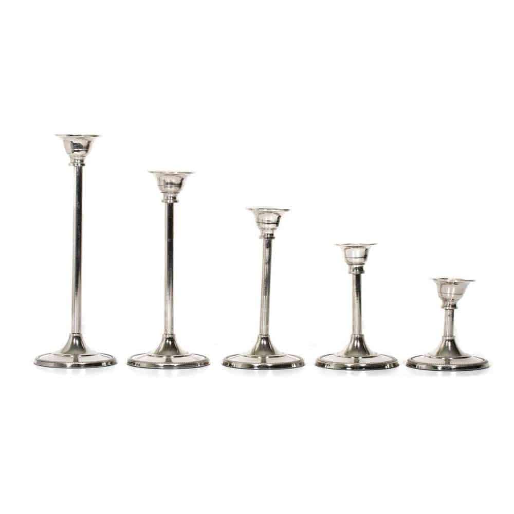 Nickle Plated Aluminum Candle Stand Set of 5  (2.5″x5″ -7″-9″-11″-13″)
