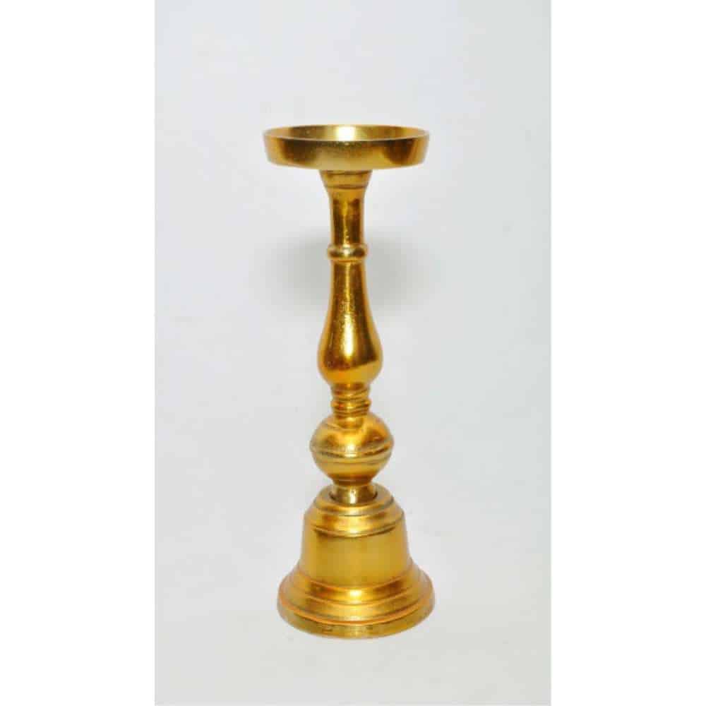 12” Gold Pillar Candle Holder - Elegant Aluminum Decor for Modern Events Silver Aluminum Bell Pillar Holder (10″Hx4.5″D)