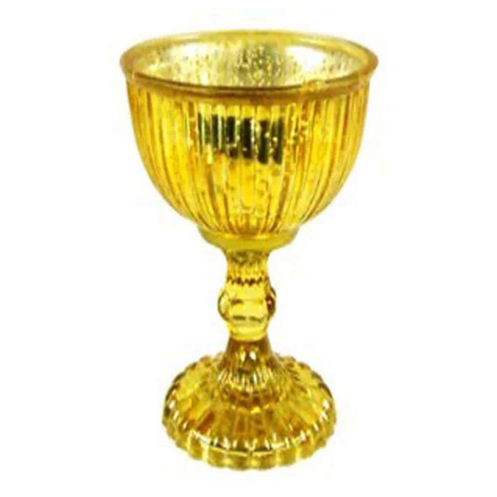 Gold Mercury Glass Bowl on Pedestal with Lines (4.5″x4.5″)