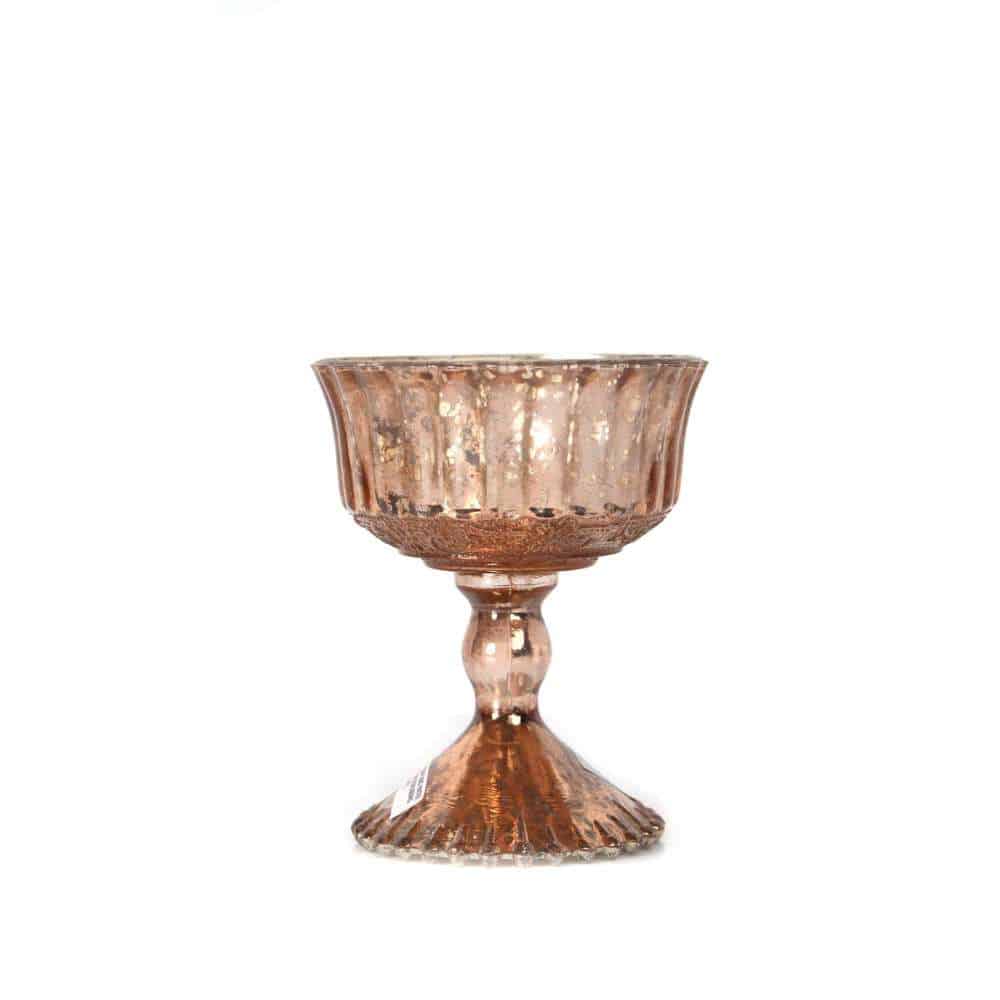 Gold Mercury Glass Bowl on Pedestal with Lines (4.5″x4.5″)