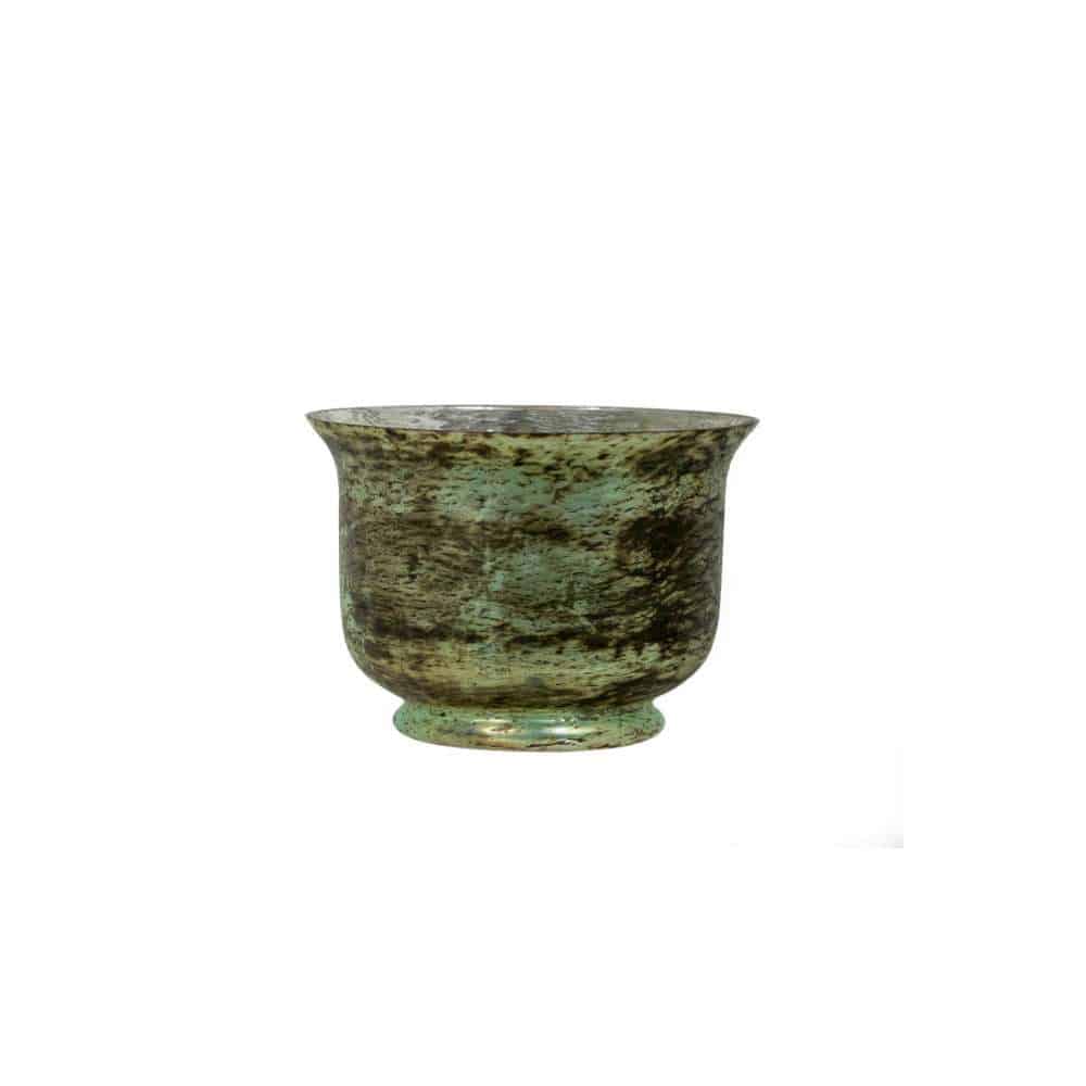 3.5” Antique Moss Green Mercury Glass Urn - Elegant Vintage Decor Gold Mercury Glass Bowl Hurricane Vase (6″x4.5″)