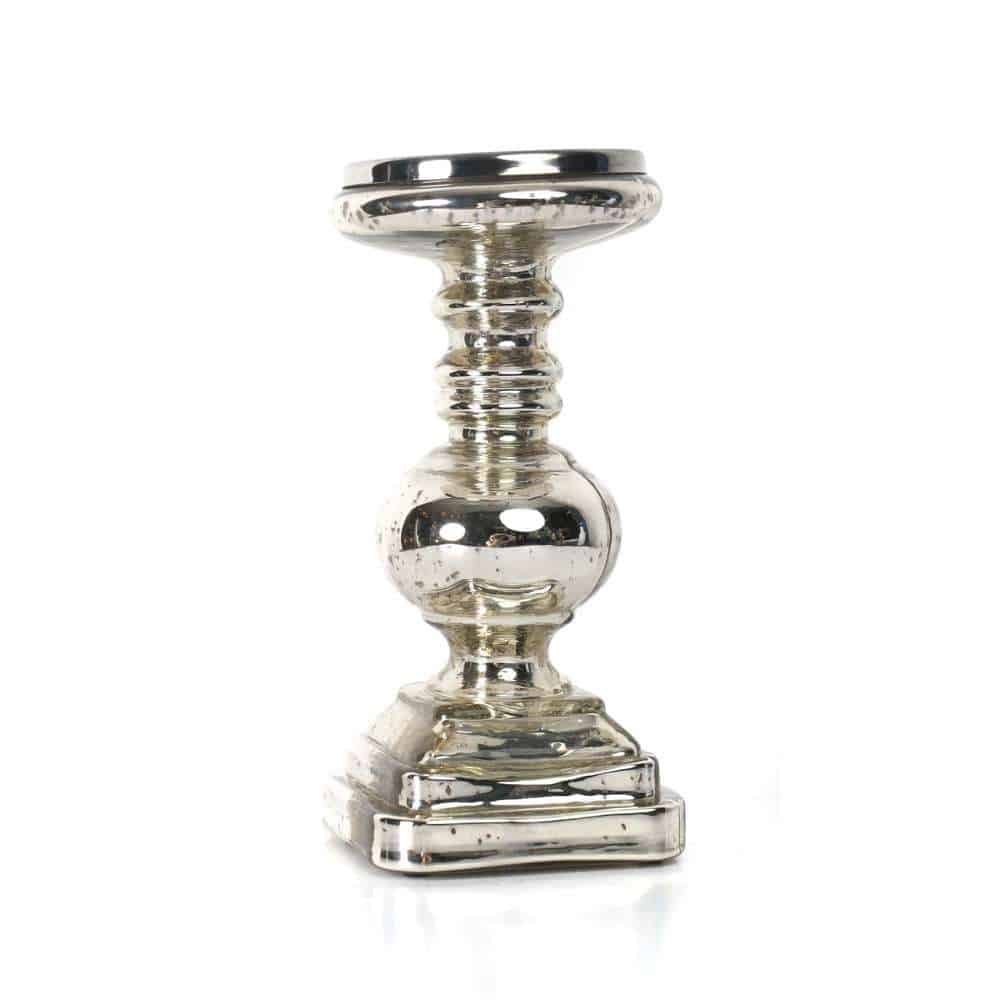 Elegant 9" Silver Mercury Glass Candle Holder - Modern Tabletop Decor Silver Mercury Glass Candle Stand (9″x5″)