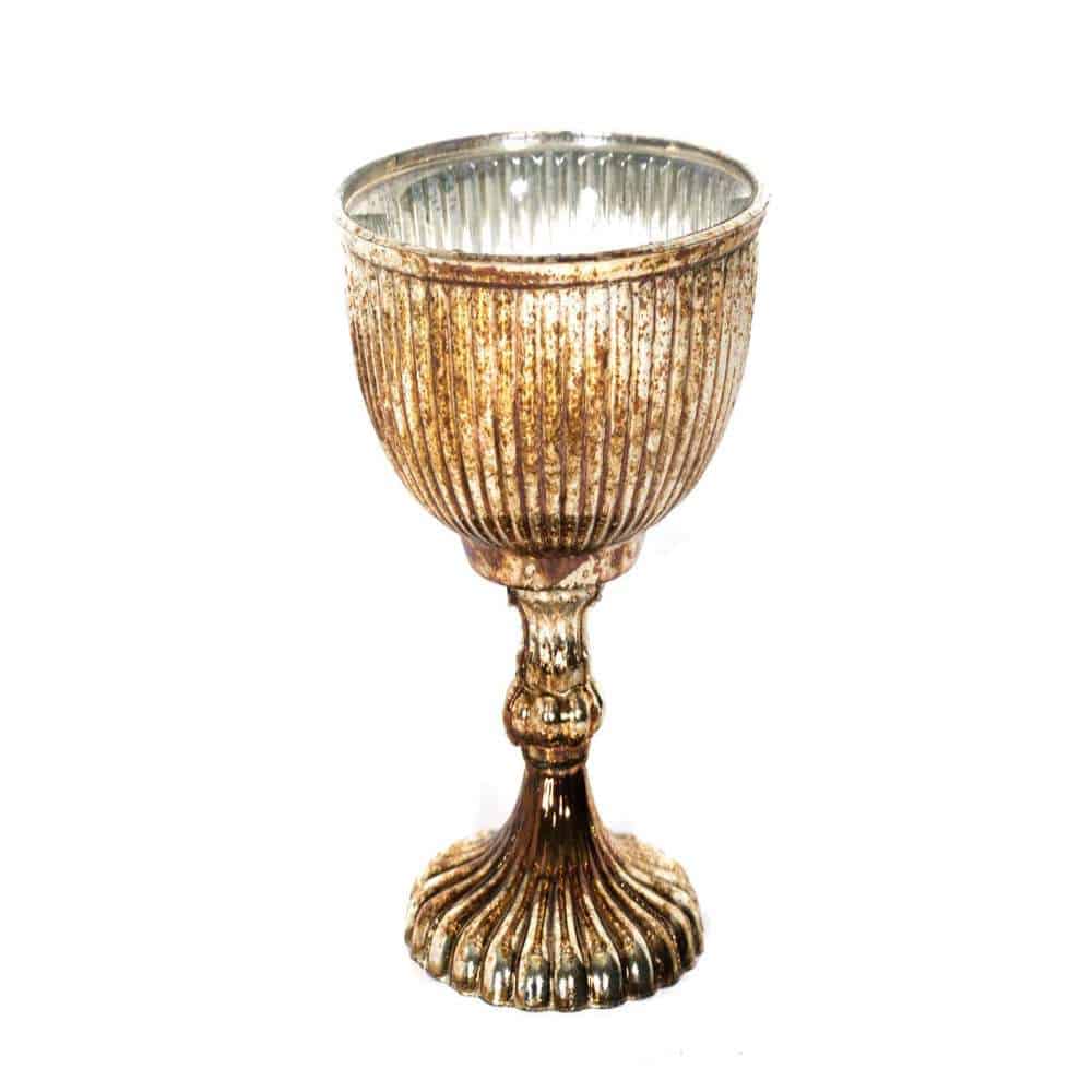 Gold Mercury Glass Bowl on Pedestal with Lines (4.5″x4.5″)
