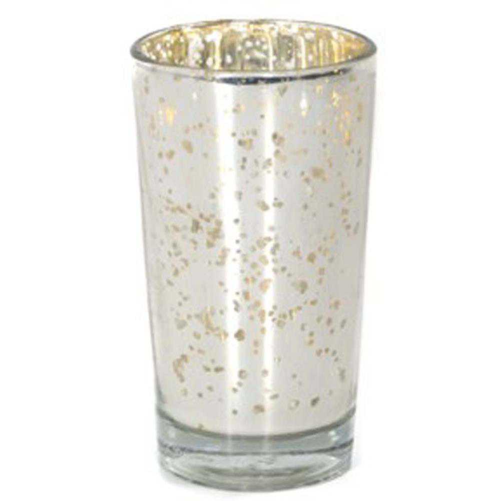 Set of 6 Silver Mercury Glass Votive Holders - Elegant Candle Decor Silver Mercury Glass Votive Cup Pk of 6 (5″Hx2.75″W)