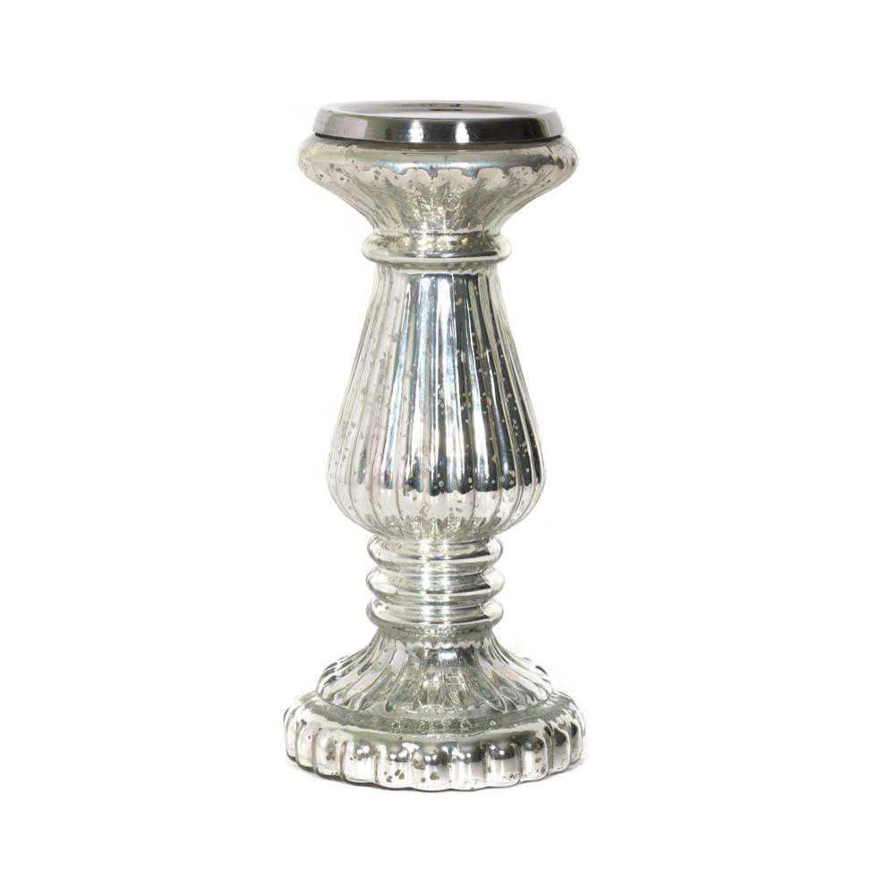 Silver Mercury Glass Candle Stand (10″x5″)