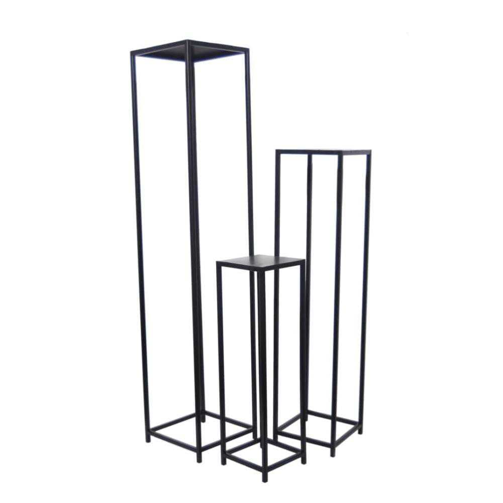 Set of 3 Black Iron Plant Stands - Stylish Metal Decor for Indoor/Outdoor Black Iron Square Stands Set of 3 (7″x24″, 8.5″x36″, 10″x48″)