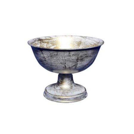 White Gold Iron Round Centerpiece Pedestal Bowl (7.5″Hx9″D)