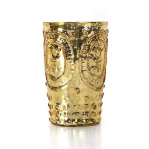 Gold Mercury Glass Fleur De Lis Votive Cup (4.5"Hx3"W)