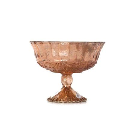 Gold Mercury Glass Bowl on Pedestal with Lines (7″x5″)