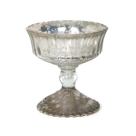 Gold Mercury Glass Bowl on Pedestal with Lines (4.5″x4.5″)