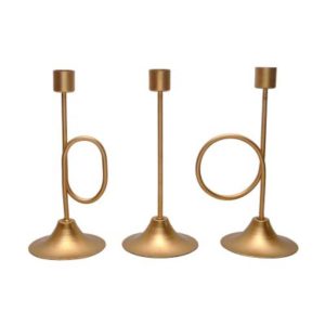 Gold Aluminum French Horn Candle Holders Set of 3 (3.5″x3.5″x10″)
