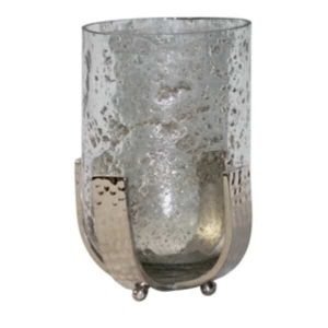 Metal and Seeded Glass Vase 6.5"Hx 4"W