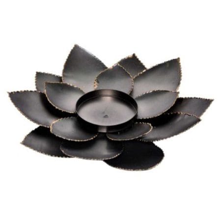 Black Iron Lotus Votive Holder with Gold Trim Set of 4 (9″x9″x2″)