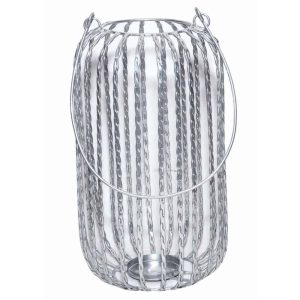 Silver Iron Cylindrical Weaved Lantern (17"x9"W)