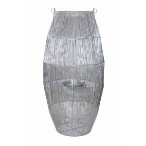 Silver Iron and Wire Cylindrical Weaved Lantern (21″Hx12″W)