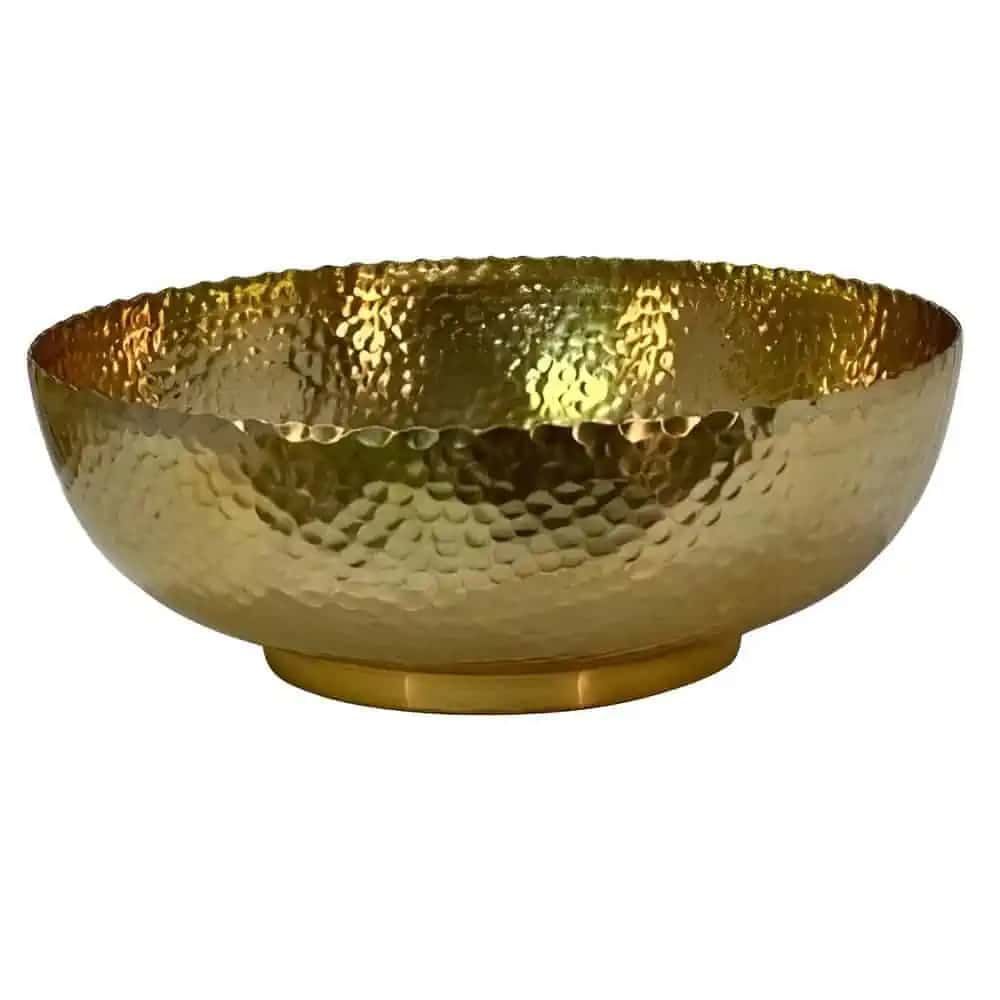 Elegant 9.5" Gold Hammered Aluminium Bowl - Stylish Decorative Centrepiece Platinum Bowl Hammered Aluminium 9.5″Dx5″H
