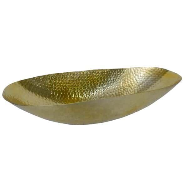 18” Gold Decorative Bowl - Hammered Aluminium Oval Centerpiece & Tray Platinum Oval Boat Hammered Aluminium 18″Lx3″Hx6″W