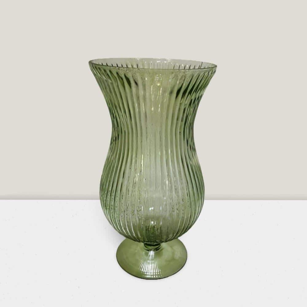 Blush ripple footed glass vase 12.5”HX6.5”