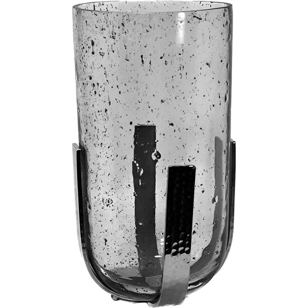 Elegant 12" Metal & Seeded Glass Vase - Versatile Home Decor Centerpiece Metal and Seeded Glass Vase 6.5″Hx 4″W