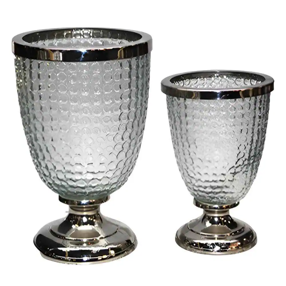 Elegant 10" Embossed Footed Urns - High-Quality Decorative Centerpieces Alankar Collection Embossed Footed Urns With SilverRims 10″x6.5 “