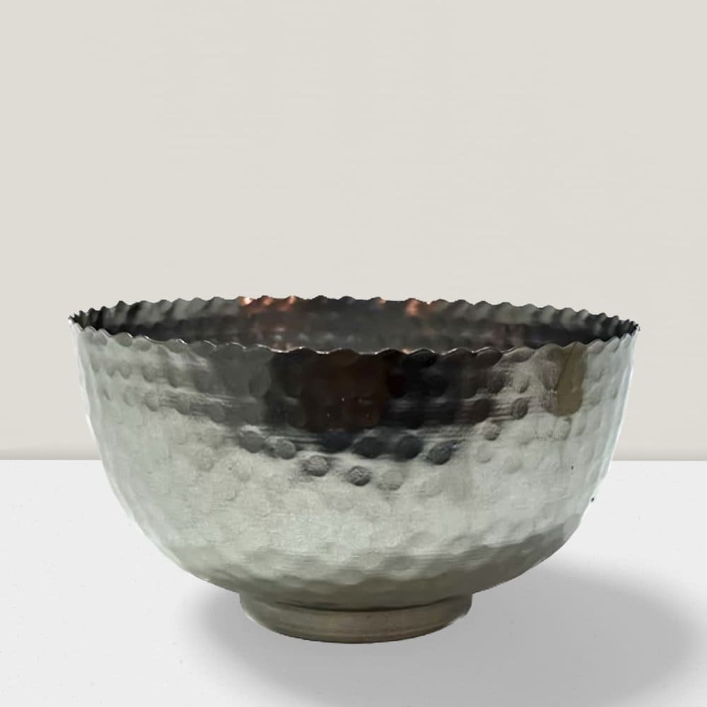 Elevate Your Table with 6 Hammered Metal Bowls - Modern Home Accents Iron Silver hammered bowl 14”DX5”H Pk of 6