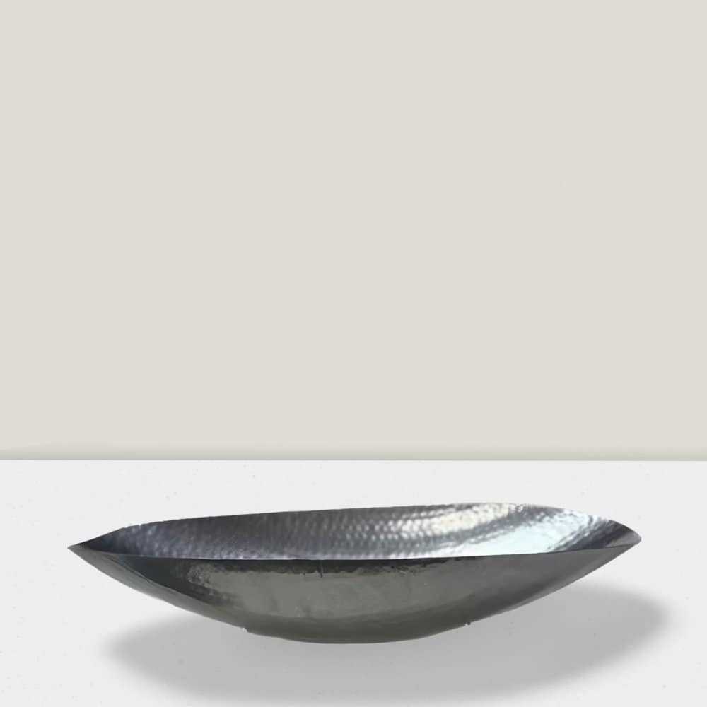 Set of 6 Decorative Metal Centerpieces - Stylish Hammered Iron Decor Platinum Oval Boat Hammered Aluminium 12″Lx3″Hx4″W
