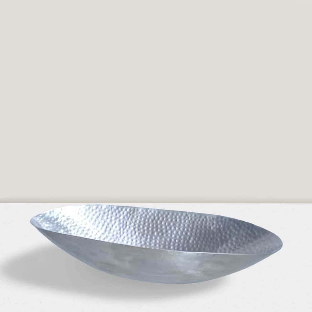 12” Oval Hammered Aluminium Decor - Elegant Centerpieces & Unique Gifts Platinum Oval Boat Hammered Aluminium 12″Lx3″Hx4″W