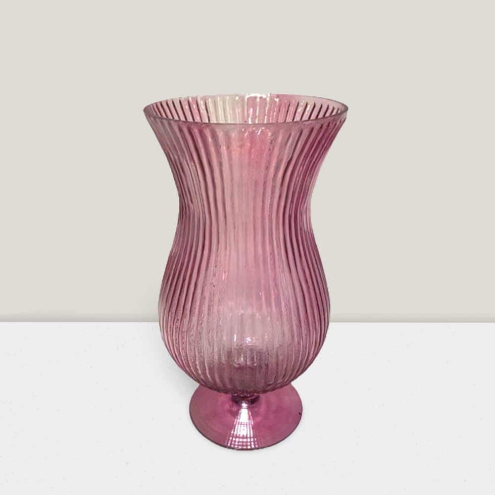 Blush ripple footed glass vase 12.5”HX6.5”