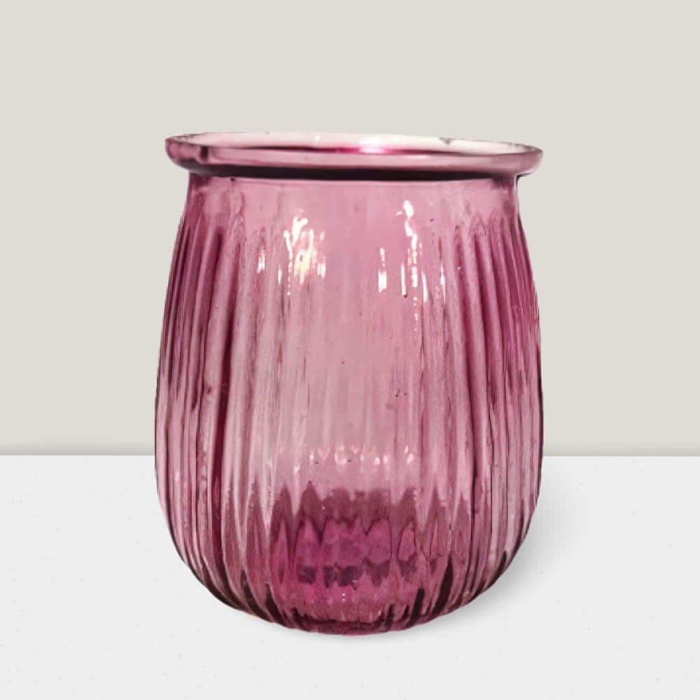 4'' Blush Votive Vase - Elegant Home Decor & Versatile Candle Holder Blush ripple votive vase 4”X4”