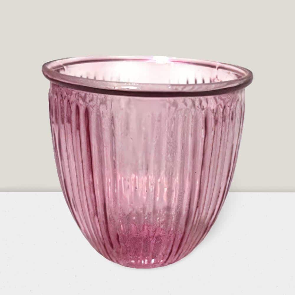 Blush Votive Vase 4'' - Elegant Ripple Texture Decor for Events & Home Blush ripple votive vase 4”X4”