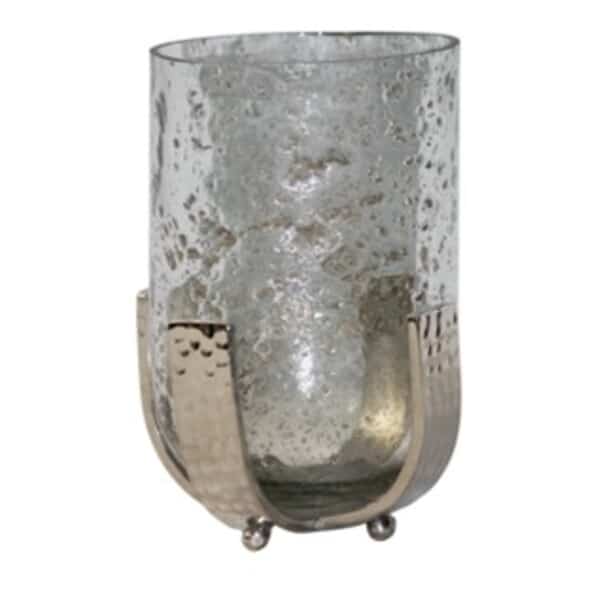 6.5” Metal Vase Decor with Seeded Glass - Elegant Floral Display & Centerpiece Metal and Seeded Glass Vase 6.5″Hx 4″W
