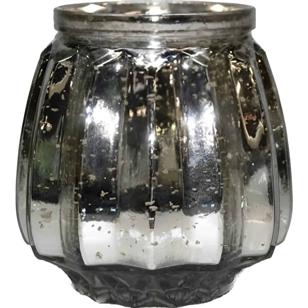 Set of 4 Antique Glass Votive Holders - Elegant Silver Candle Centerpieces Silver Glass votive Antique 4″x4″