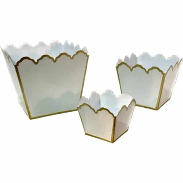 Iron Victorian White Square Scallop 9″x8″x”, 7″x6″x”, 5″x 4x” set /3