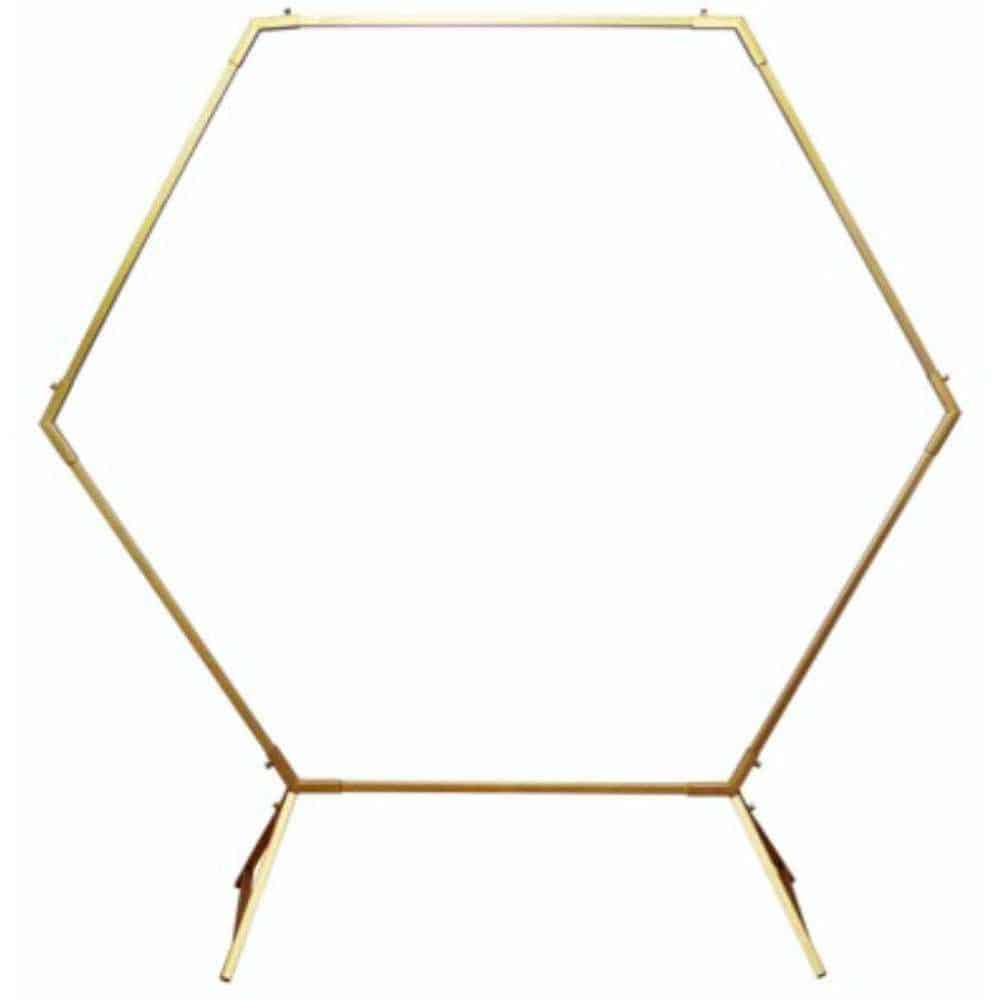 Elevate Events with a 72" Gold Decorative Ring on Iron Stand - Modern Hexagonal Centerpiece Gold Iron Hexagonal Ring on a Stand (72″Hx72″W)