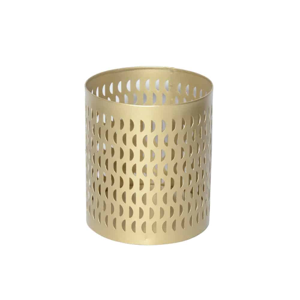Gold Iron Cylindrical Candle Holder (8″Hx7″D)