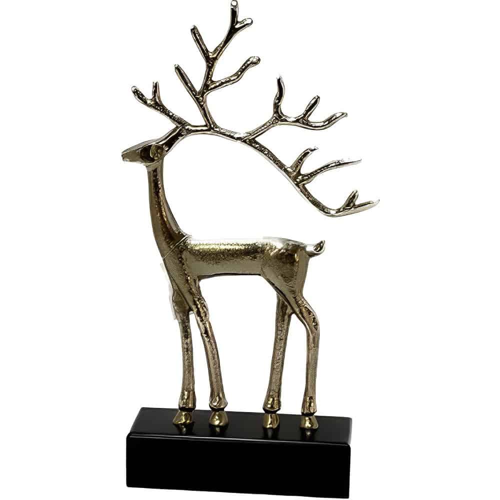 Elegant 17" Gold Deer on Wood Stand - Unique Nature-Inspired Décor Gold Deer on wood stand 17″x10″