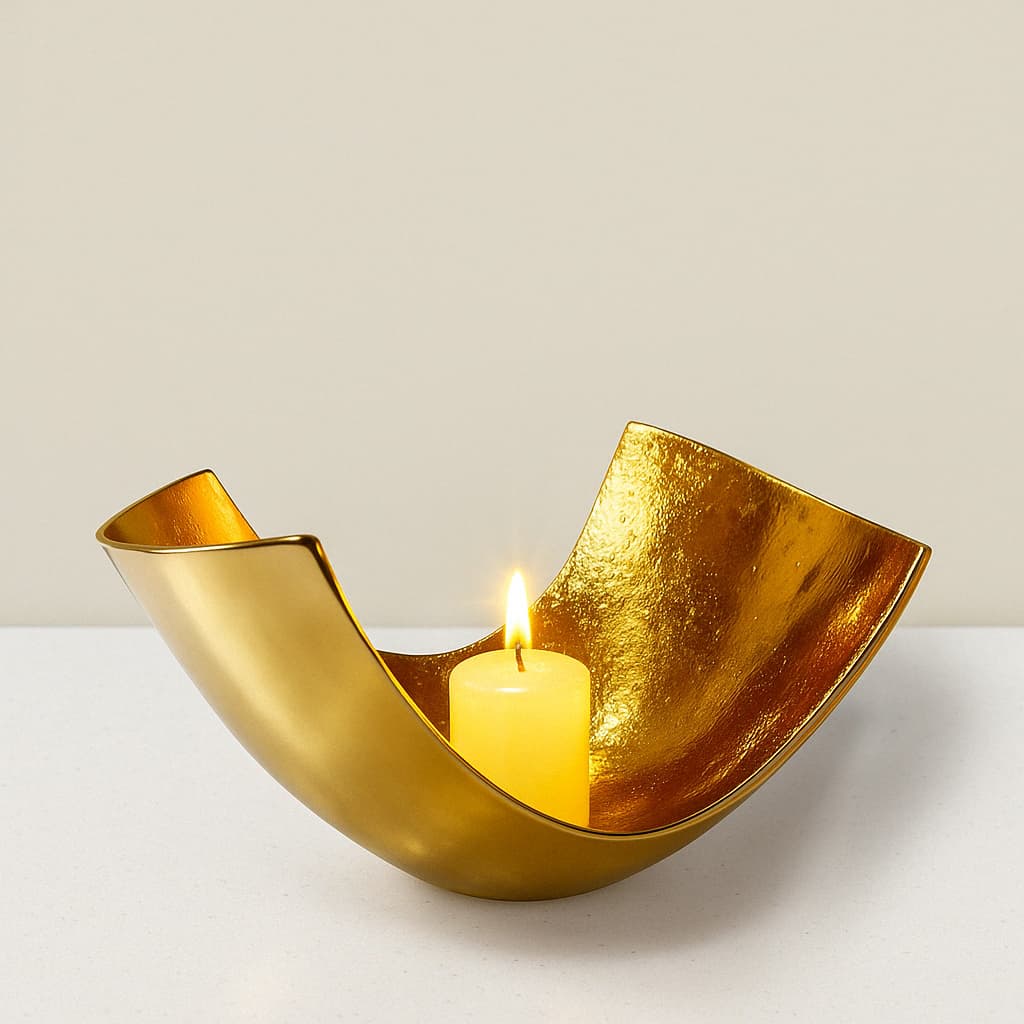 14” Contemporary Aluminum Bowl - Luxury Home Decor & Versatile Centerpiece Gold leaf square lantern 6″Hx5″D