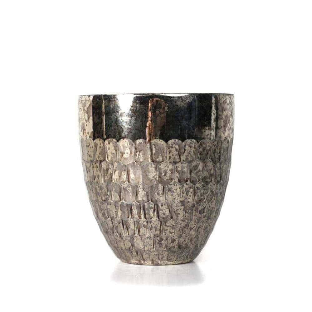 Elegant Mercury Glass Vase - 6" Orchid Flower Centerpiece Decor Silver Beehive Mercury Glass Orchid Vase (6″x5.5″x5.5″)