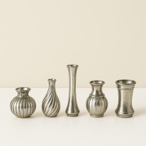 Silver Mercury small bud vases Set/5 sizes between 4.75″-5.5″