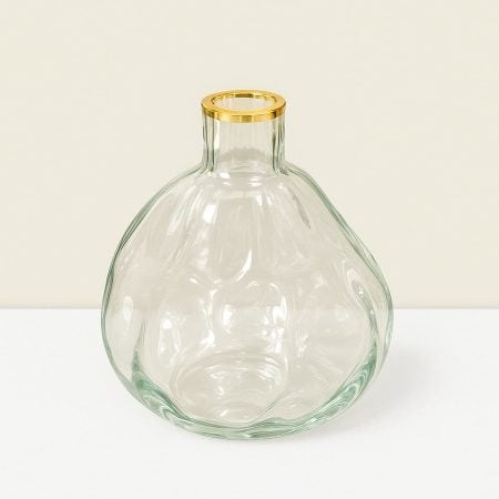Imperial Glass Clear & GLD vase 6.5″Hx6″