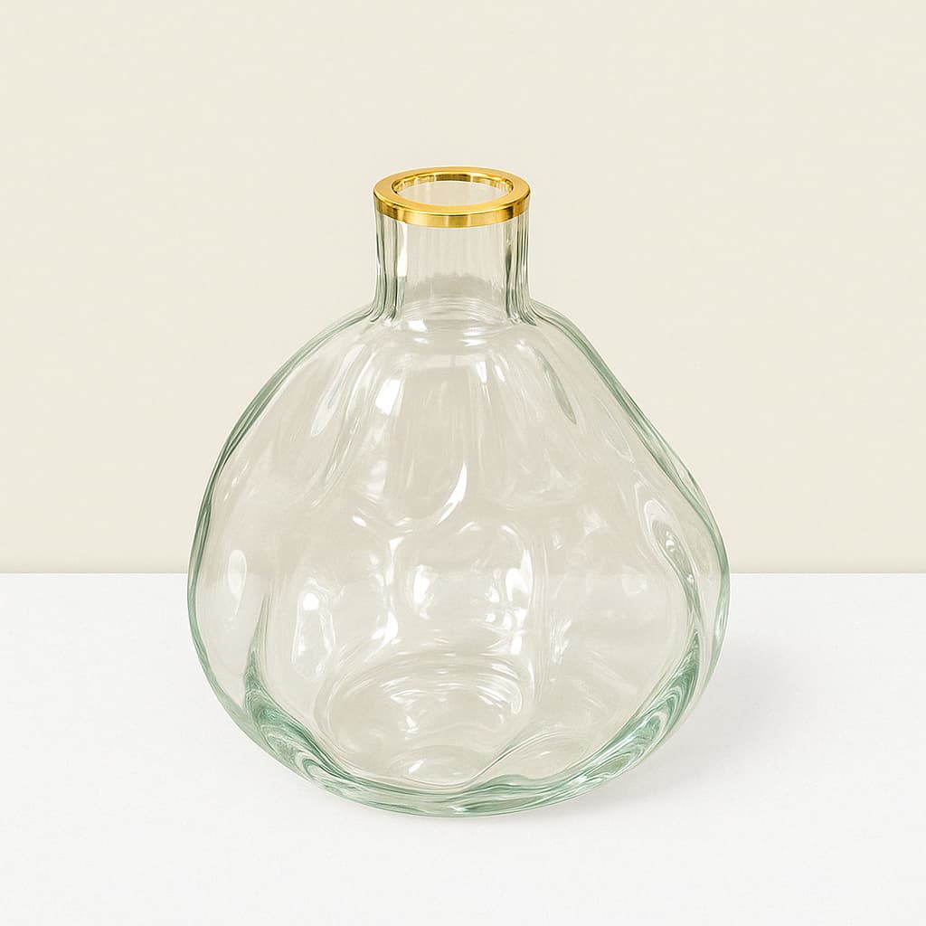 Imperial Glass Clear & GLD vase 6.5″Hx6″