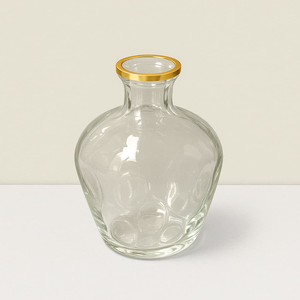 Imperial  Glass Clear & GLD vase   6″x5″