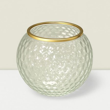 Rajasi Glass Clear & GLD ball vase 5″DX5″H