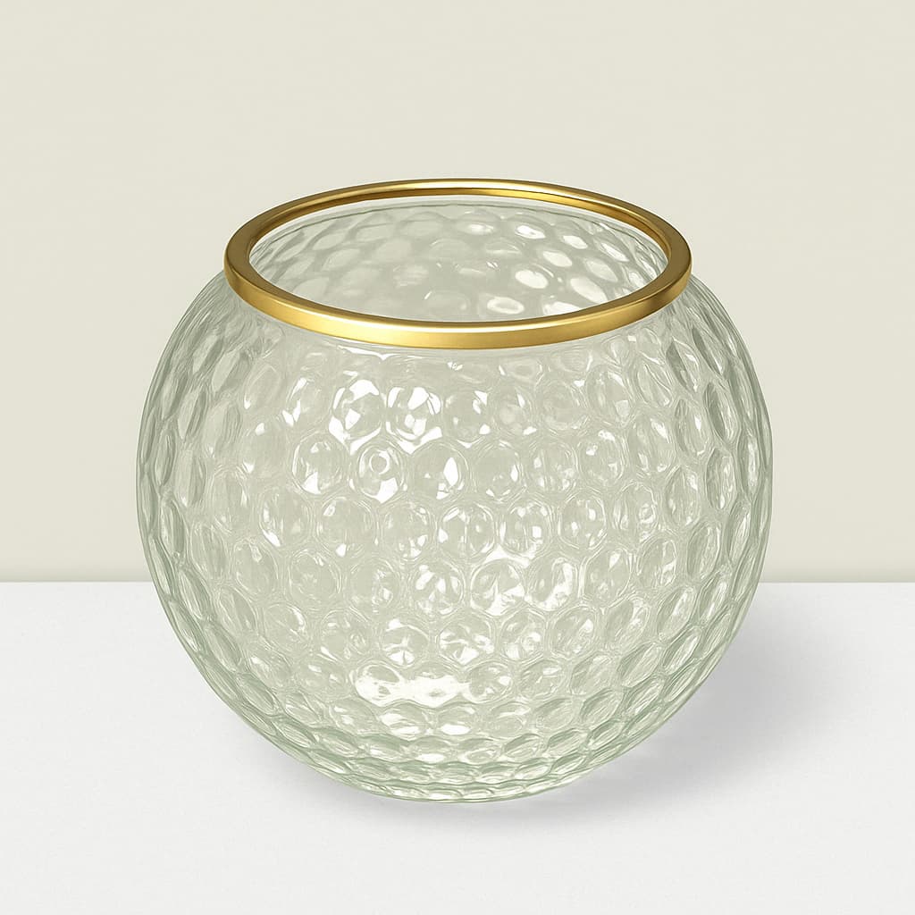 Rajasi Glass Clear & GLD ball vase 5″DX5″H