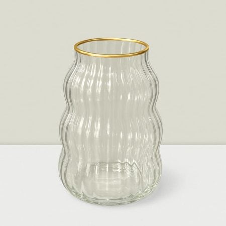 Rajasi Glass Clear & GLD vase 8″HX6″Wx3.5″Top