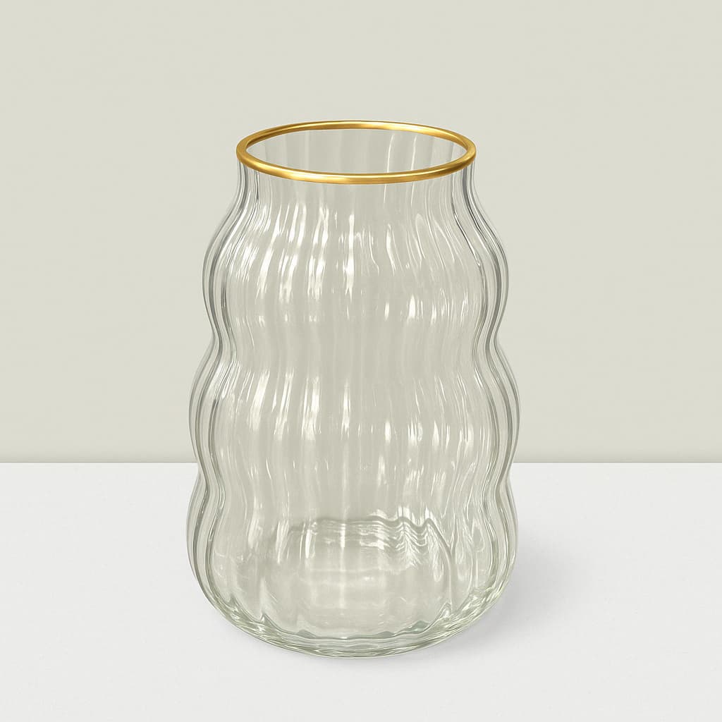 Elegant 8" Glass Vase - Luxury Home Decor Centerpiece & Versatile Gift Rajasi Glass Clear & GLD vase 8″HX6″Wx3.5″Top