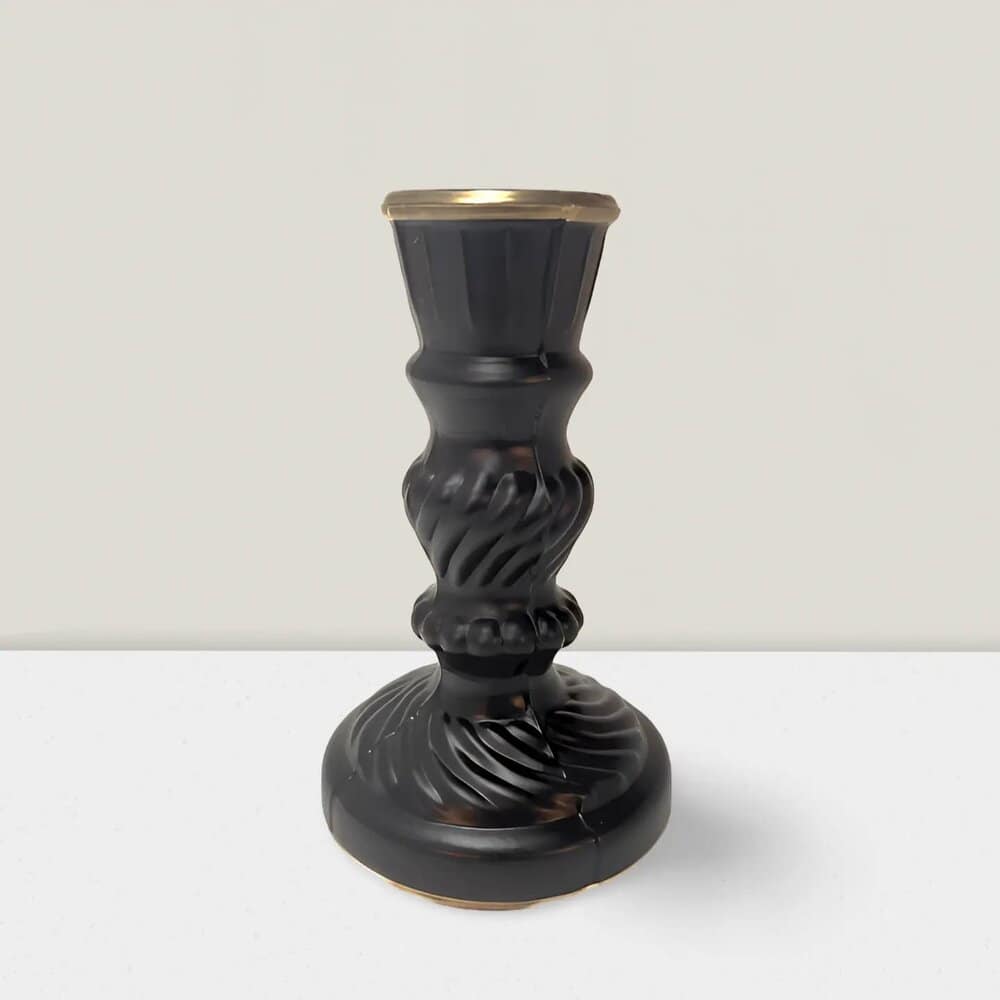Kaali Black Glass Candle Holder - 6" Stylish Home Accessory & Vase Rajasi Glass Clear & GLD C/S 6″x3.75″W