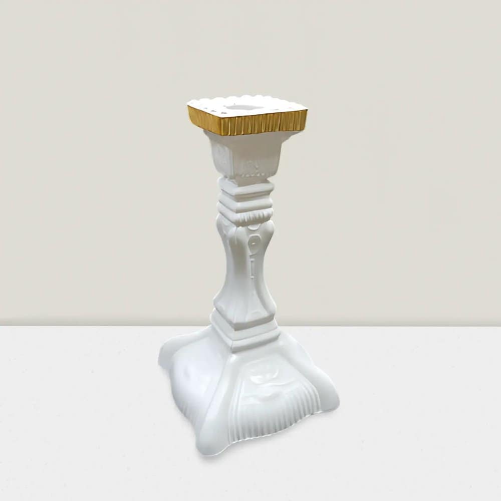 Elegant 8" White & Gold Candle Stand - Modern Home Decor Accessory Rajasi Glass Clear & GLD C/S 8″HX4″