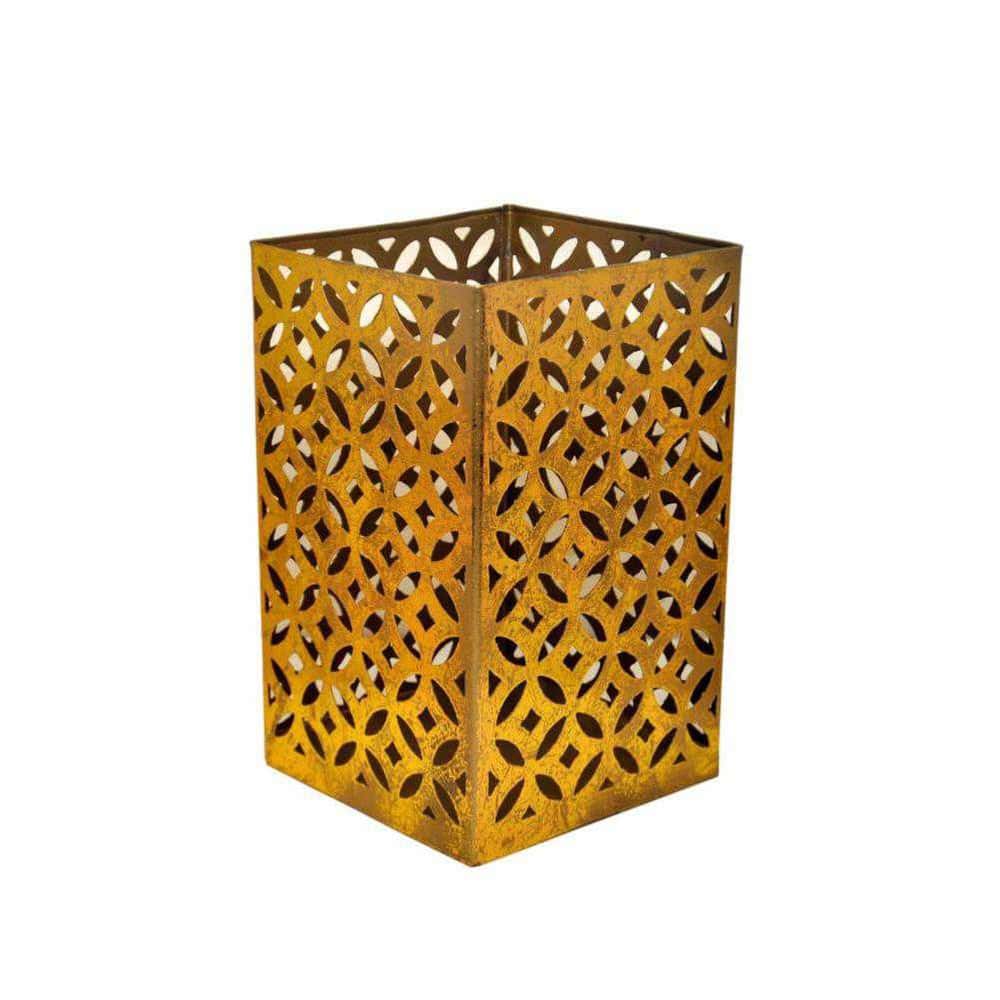 6-Inch Gold Leaf Lantern: Elegant Modern Decor & Unique Gift Idea Gold leaf square lantern 6″Hx5″D